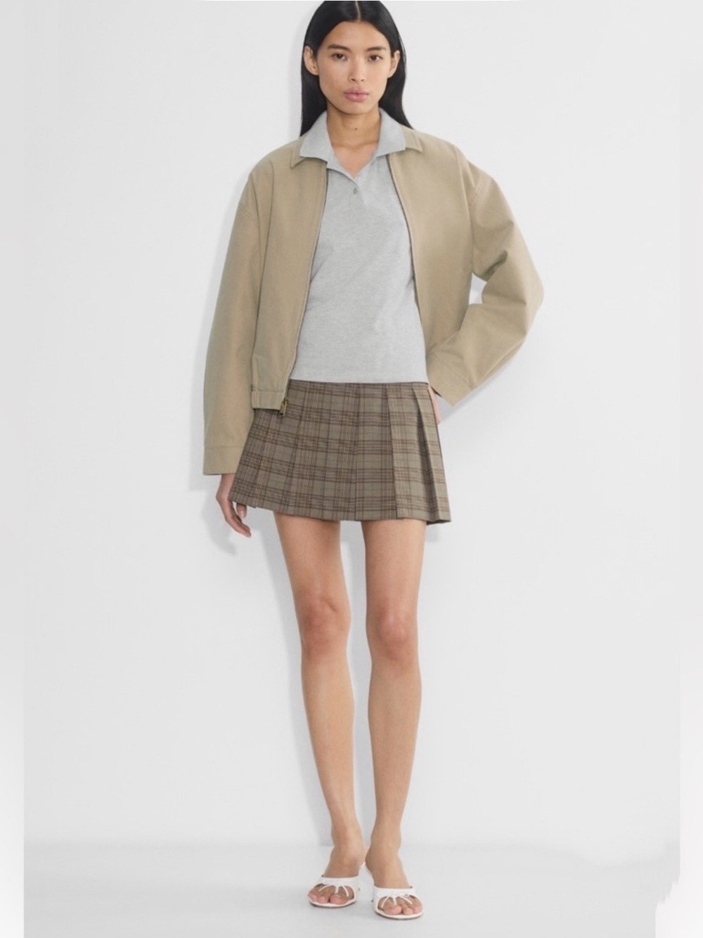 Aritzia Sunday Best Brown & Blue Micro Plaid Pleated Skirt SZ 4
